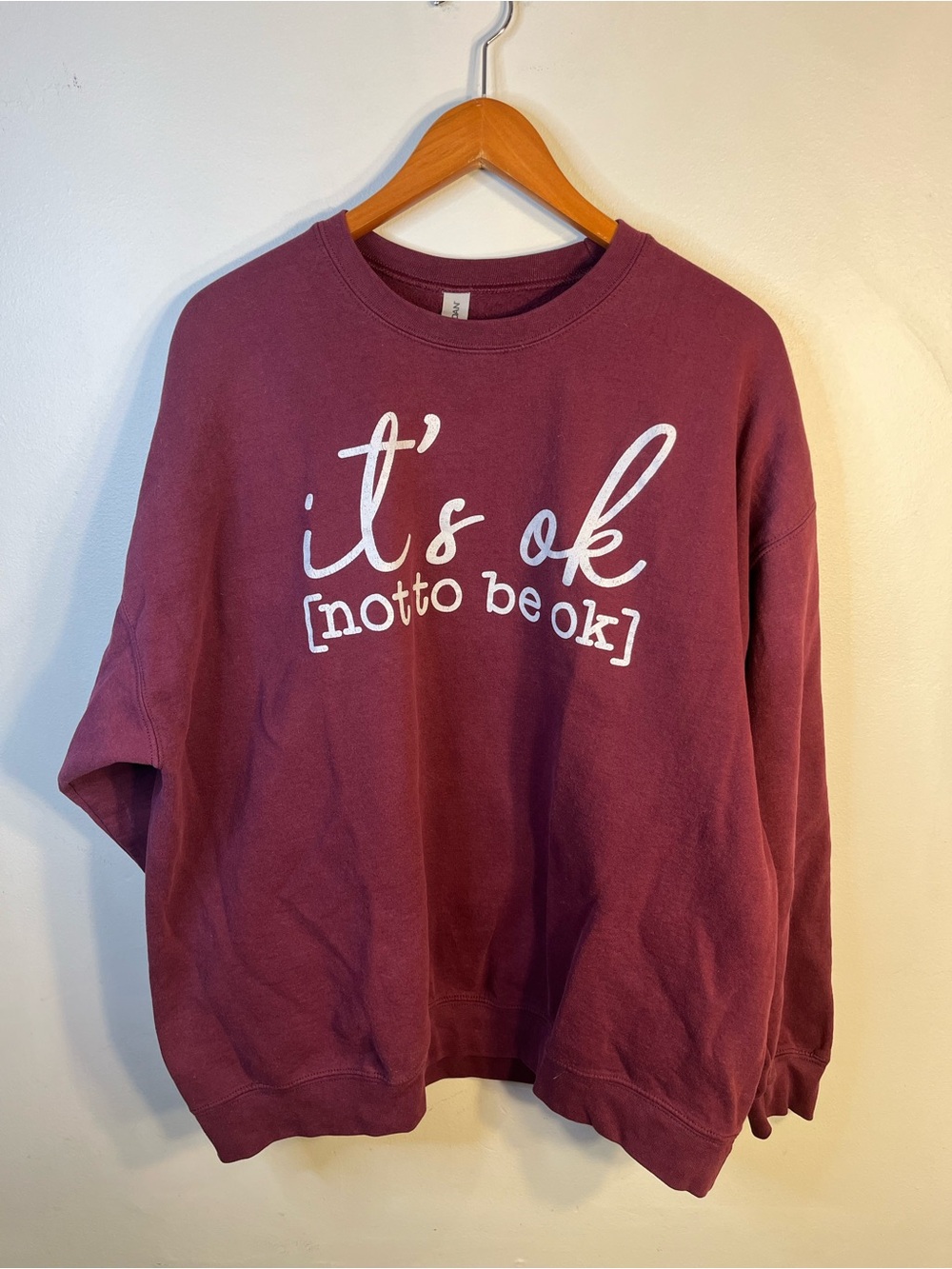 Maroon Sweatshirt with White "it's ok [not to be ok]" Graphic Heavy Blend XXL